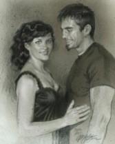 Sam & Mike colored pencil & charcoal portrait by Melody Owens