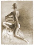 Charcoal of figure Twisted 11"x14" $55 on watercolor paper >>