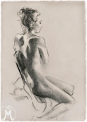 Charcoal of figure facing right on chair 11"x14" $55 on watercolor paper >>